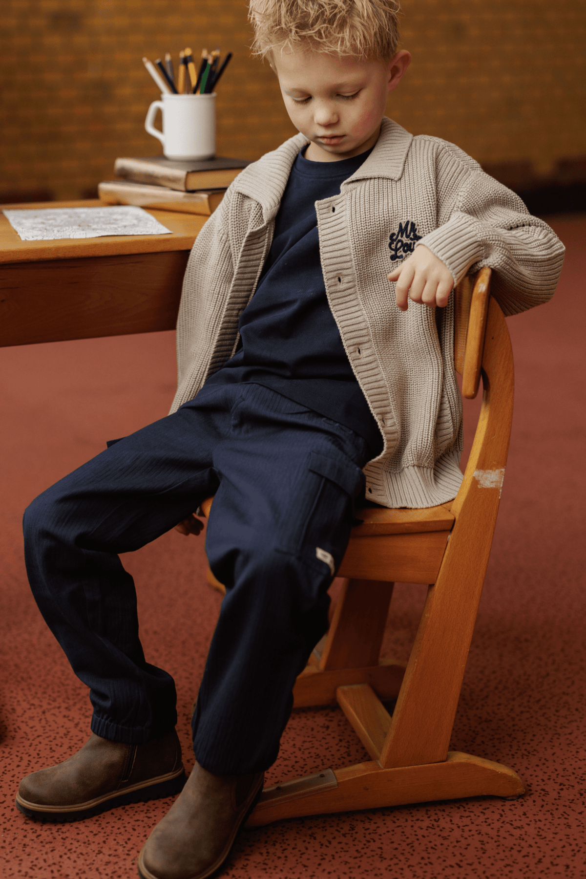 Jorne | Herringbone cargo trouser | Blue Nights - Mr. Loutre - Lange broeken