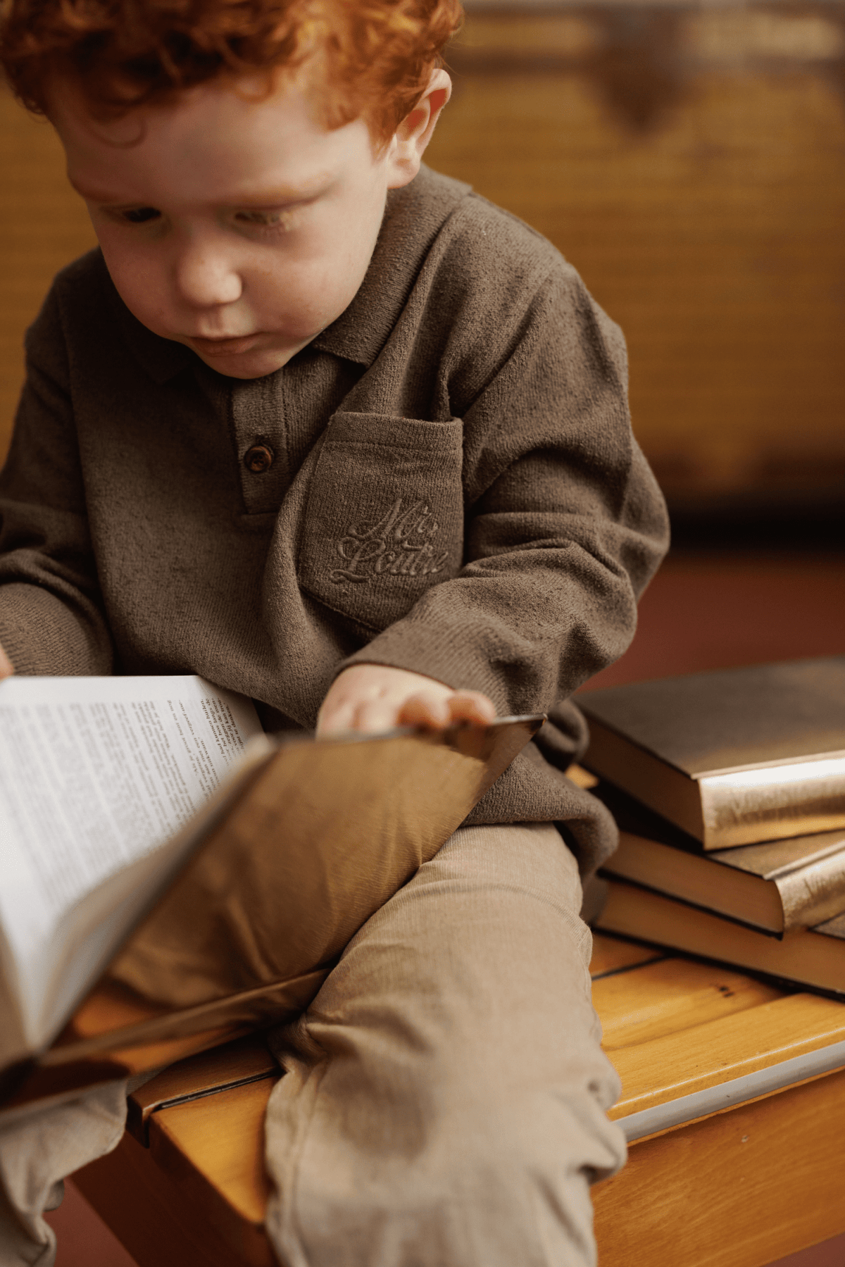 Louis | Bouclé polo shirt | Choco - Mr. Loutre - Shirts & Blouses