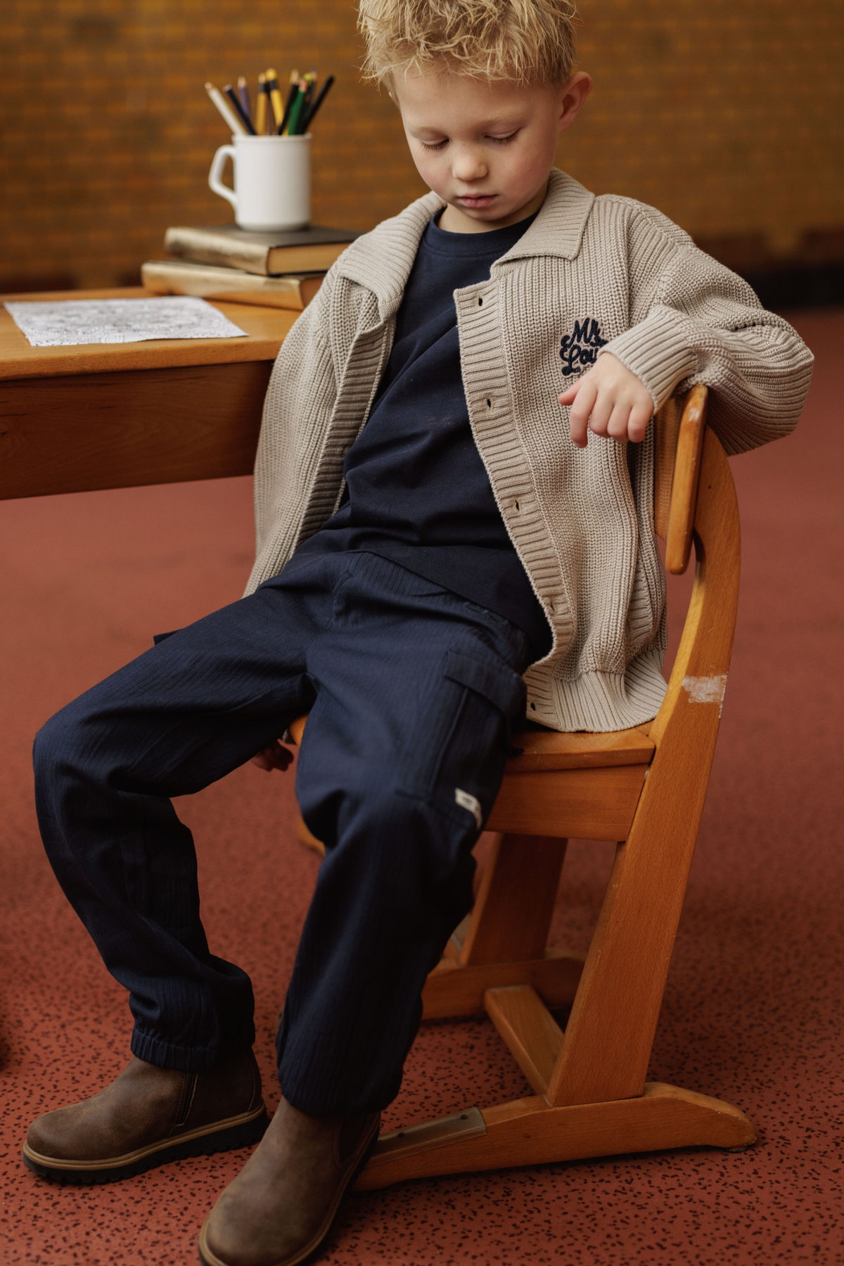 Jorne | Herringbone cargo trouser | Blue Nights