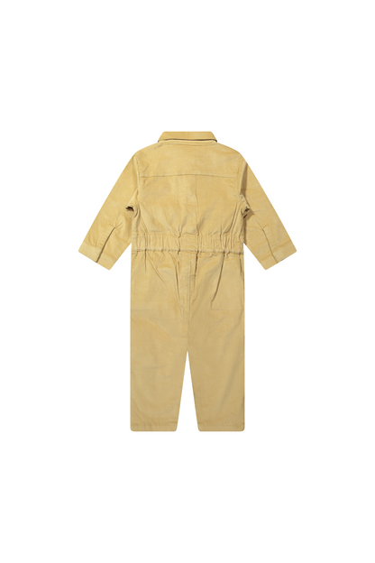 Khaki jumpsuit voor jongens met grote drukknopen en zakken