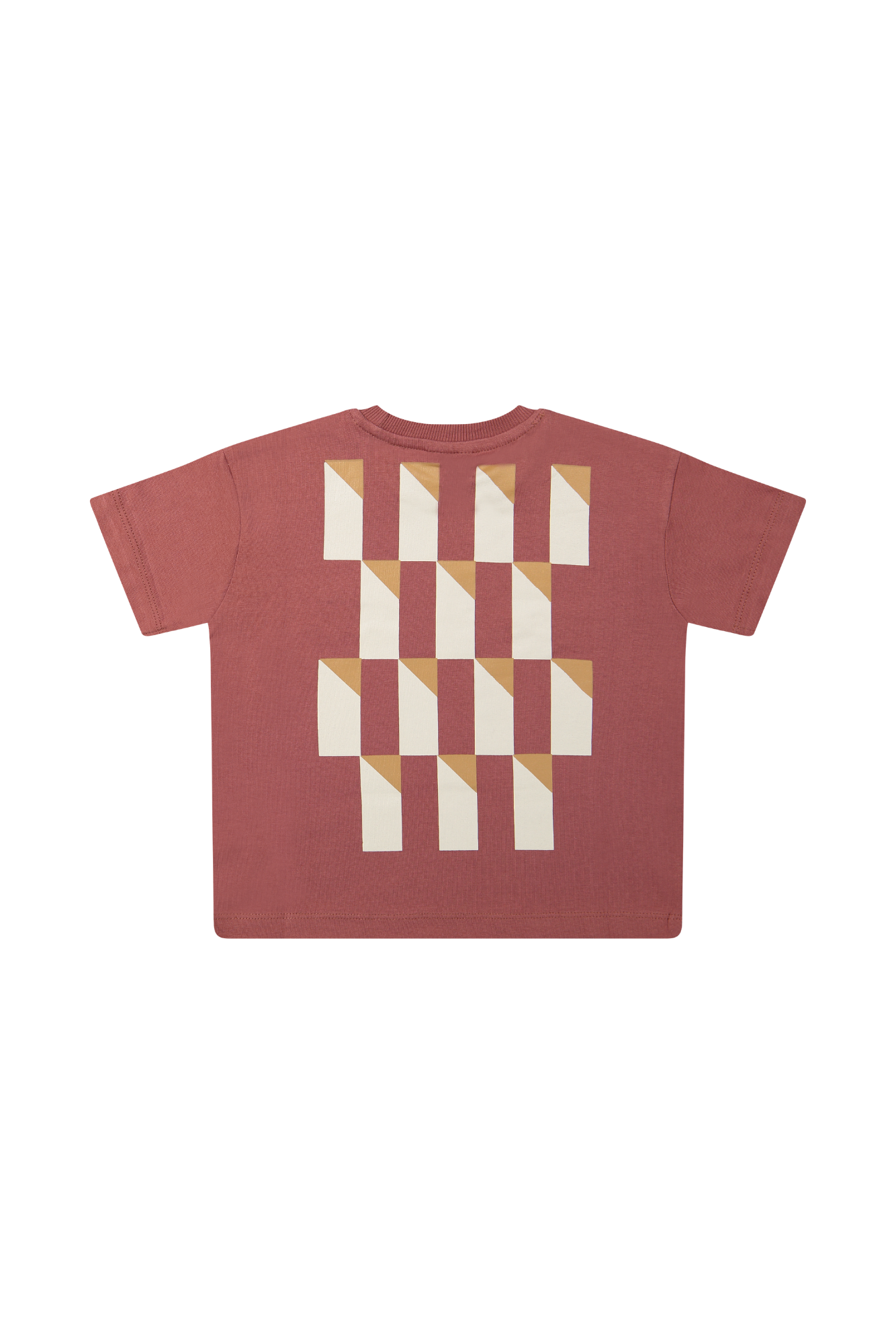 Achterkant Samuel t-shirt met stoere print op rug voor jongens in het rood