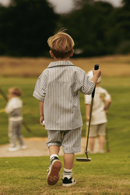 Mattis | Korte broek linnen | Sky - Cloud White streep - Mr. Loutre - Korte Broeken